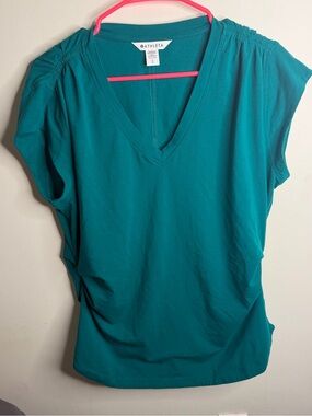 Athleta Teal V-Neck Cap Sleeve Top